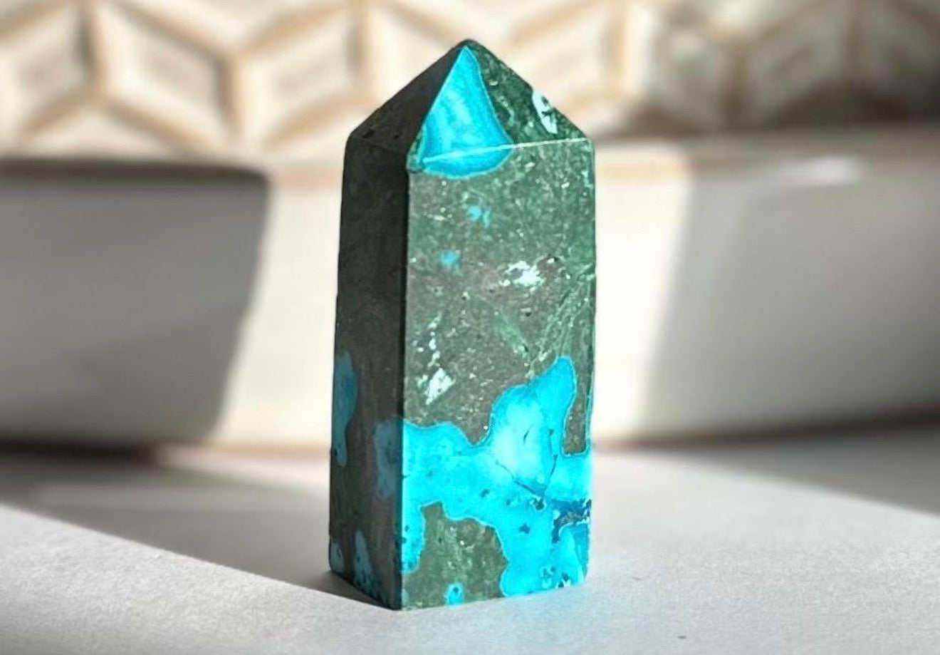 Malachite Chrysocolla Inclusion Point - Rare Crystal Combination