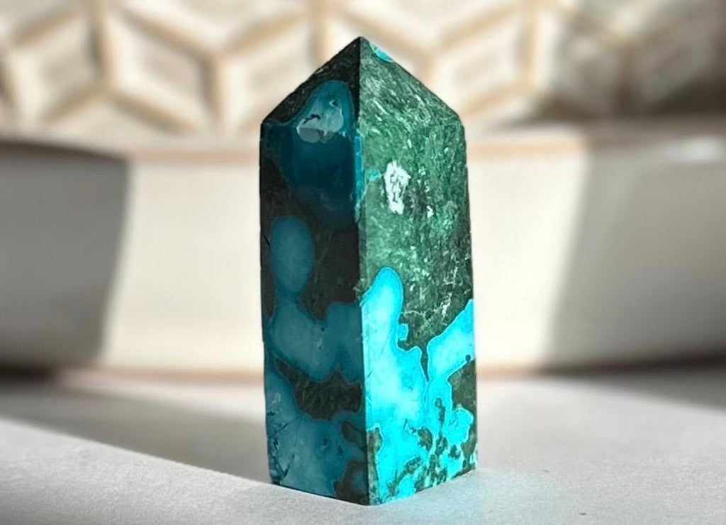 Malachite Chrysocolla Inclusion Point - Rare Crystal Combination