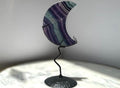 Rainbow Fluorite Cresent Moon Carving - Stand Included