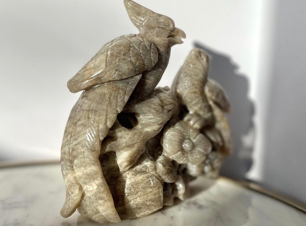 Moonstone Bird Hand Carved Statue - One Of A Kind