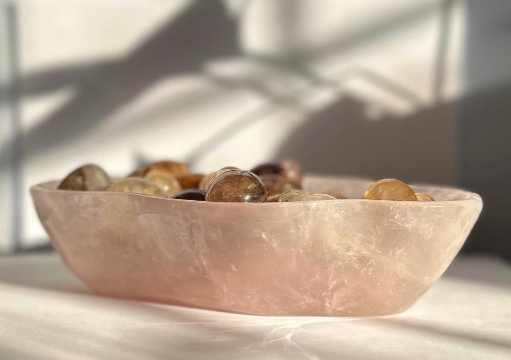 Unique High Quality Rose Quartz Crystal Bowl - Hand Carved