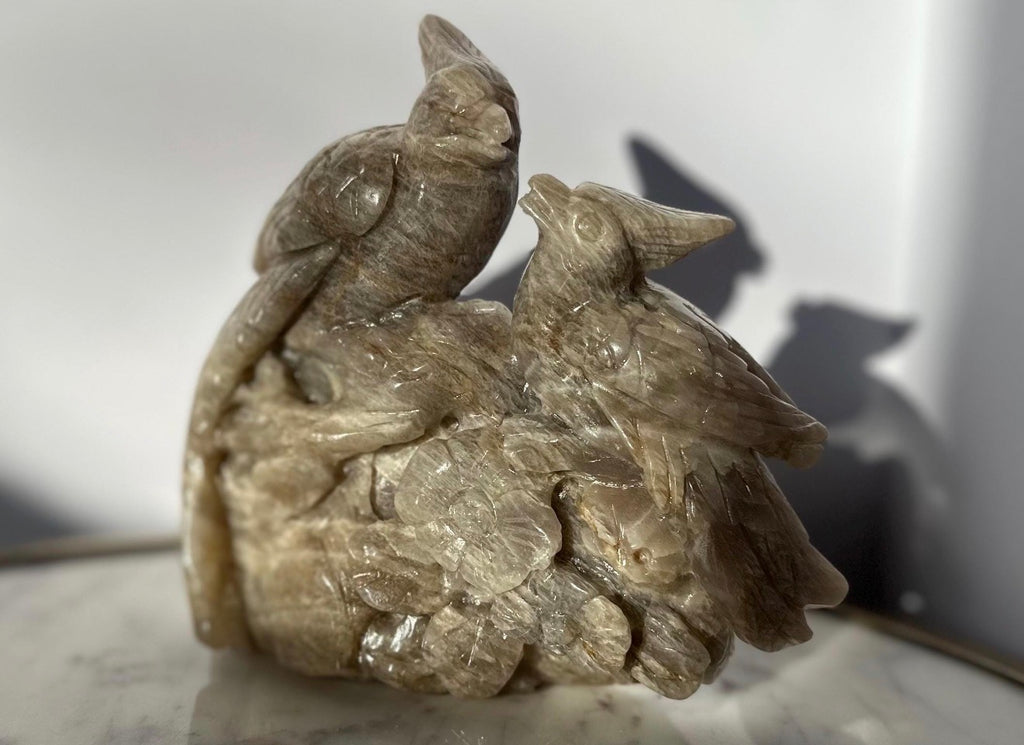 Moonstone Bird Hand Carved Statue - One Of A Kind