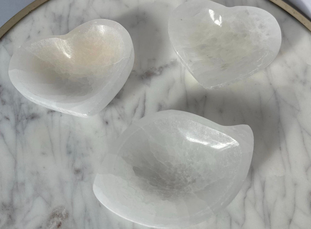 Selenite Satin Spar Crystal Bowl Crystal Gemstone Carving - Heart Or Leaf Shaped
