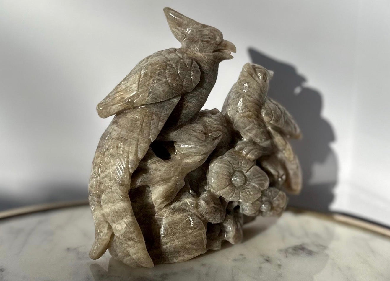 Moonstone Bird Hand Carved Statue - One Of A Kind
