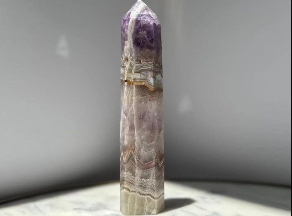 Amethyst Agate Banded Mexican Crazy Lace Agate Tower