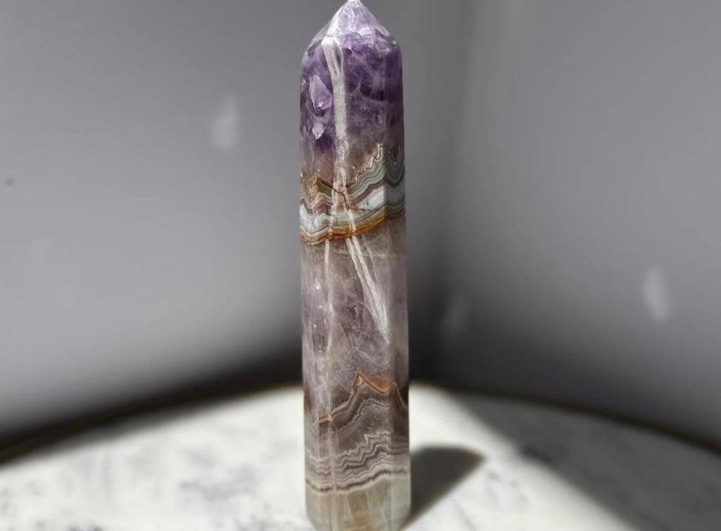 Amethyst Agate Banded Mexican Crazy Lace Agate Tower