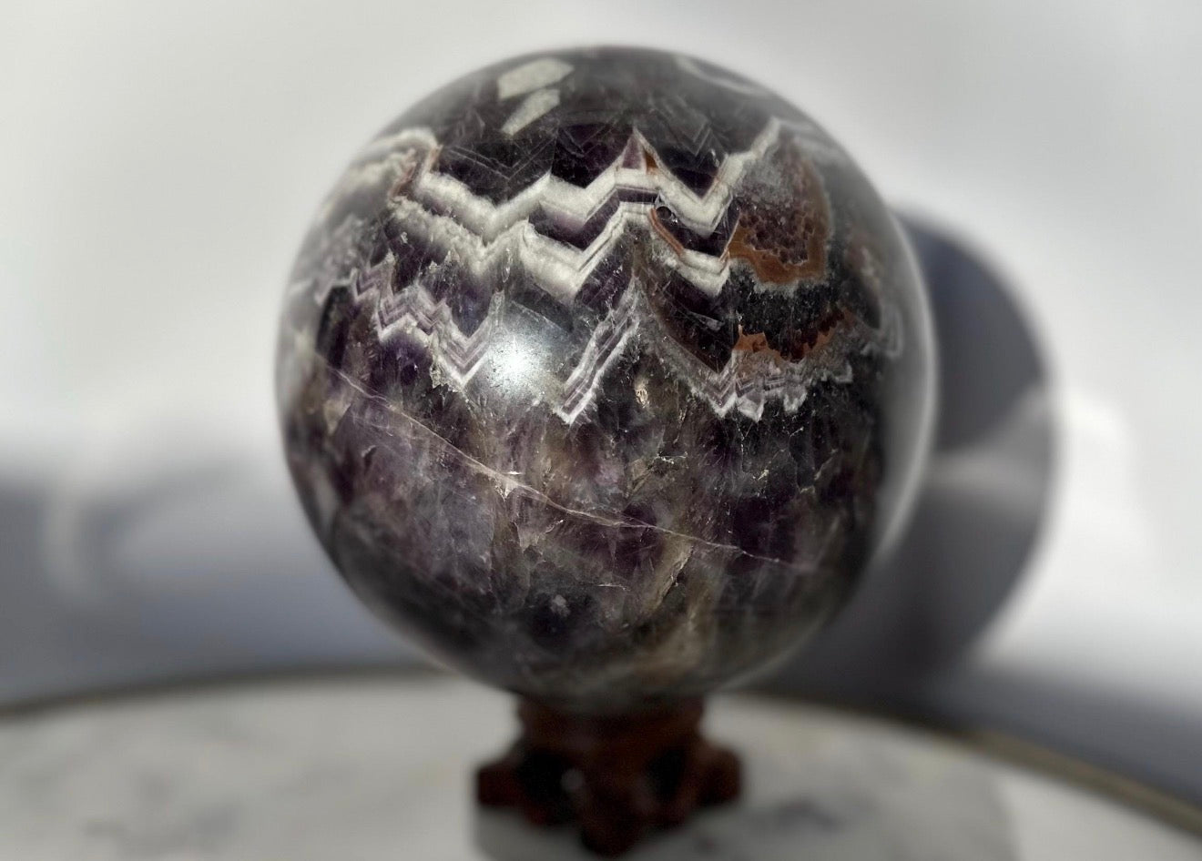 Chevron Amethyst Sphere Crystal Ball Gemstone Over 5 lbs
