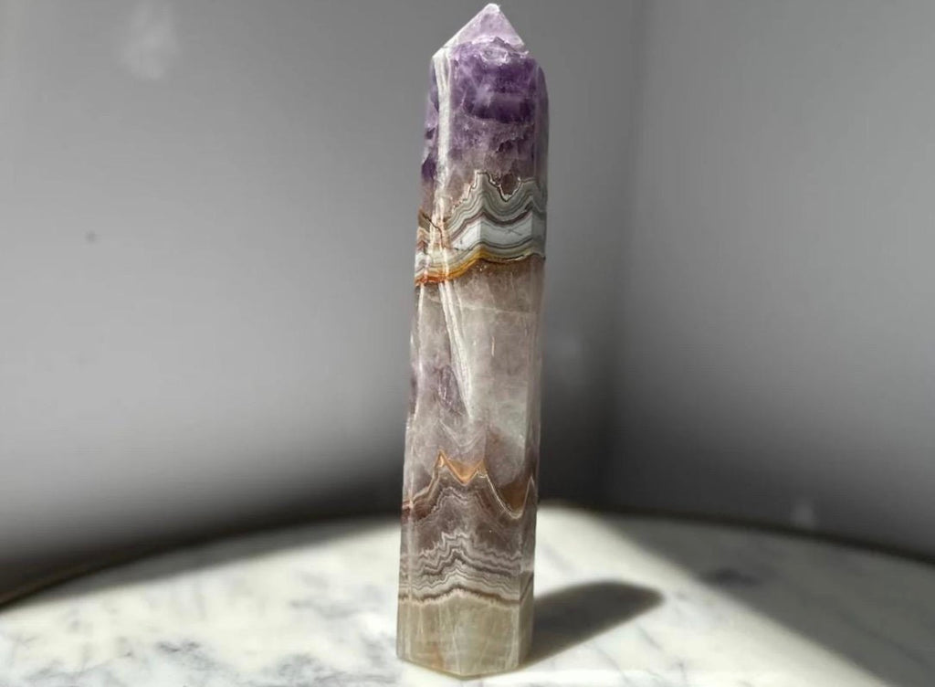 Amethyst Agate Banded Mexican Crazy Lace Agate Tower