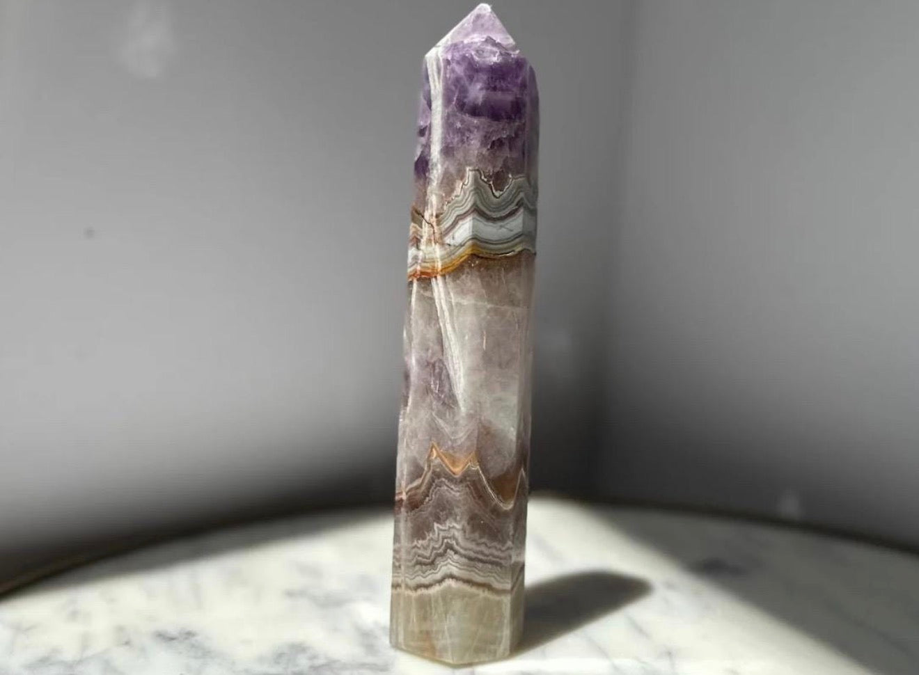 Amethyst Agate Banded Mexican Crazy Lace Agate Tower