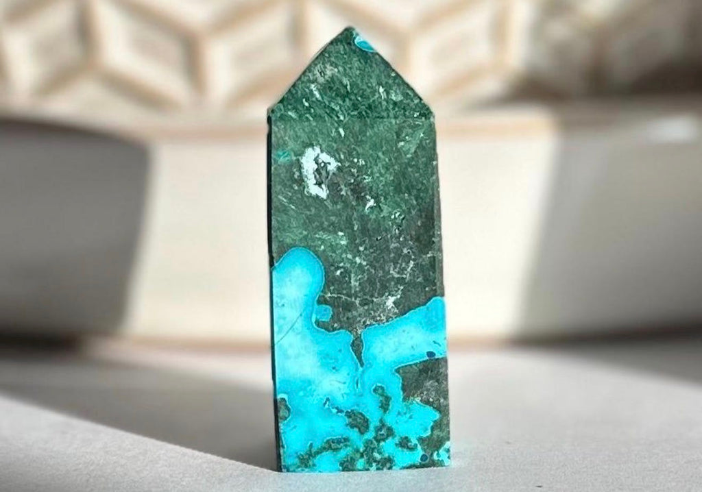 Malachite Chrysocolla Inclusion Point - Rare Crystal Combination