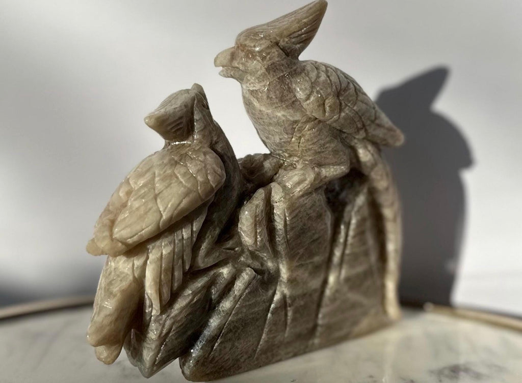 Moonstone Bird Hand Carved Statue - One Of A Kind