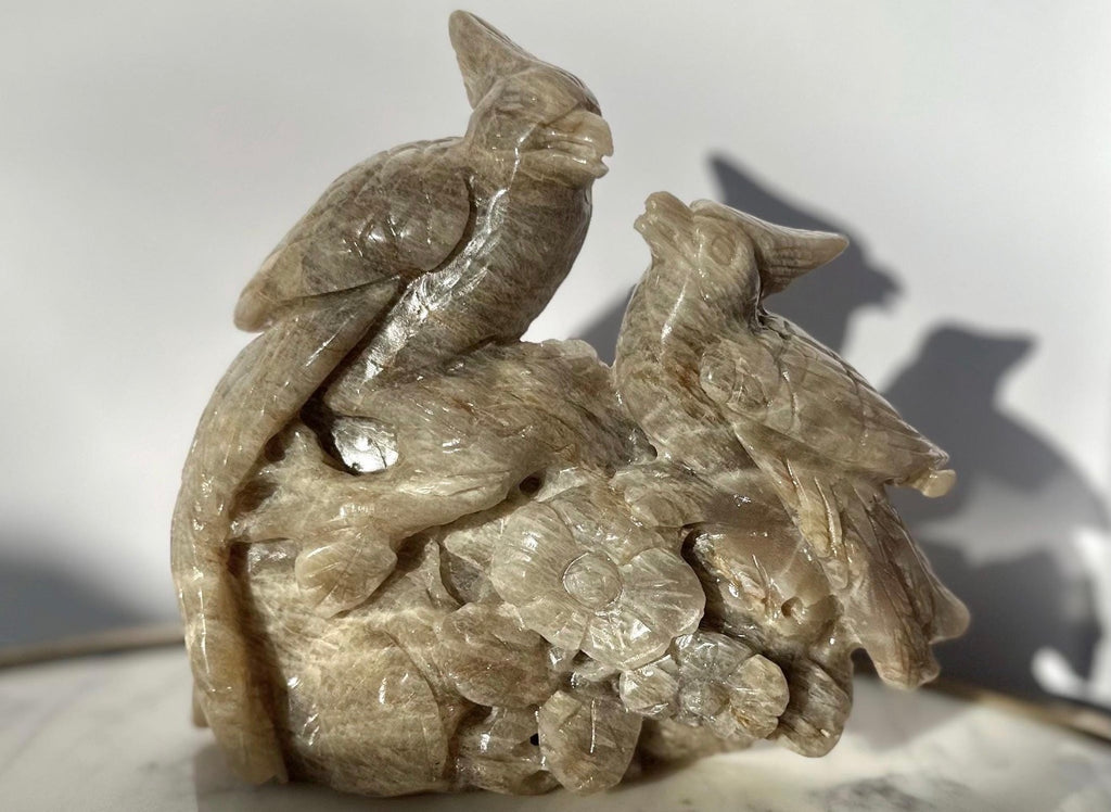 Moonstone Bird Hand Carved Statue - One Of A Kind